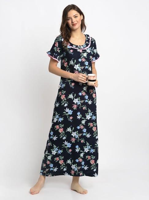 claura navy floral print nighty