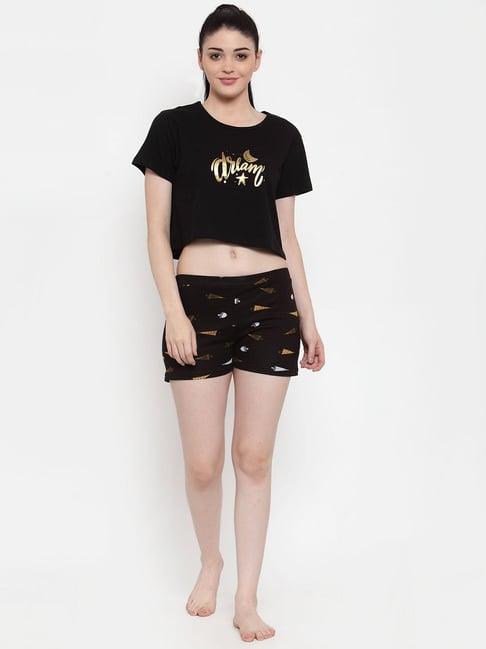 claura black graphic print top with shorts