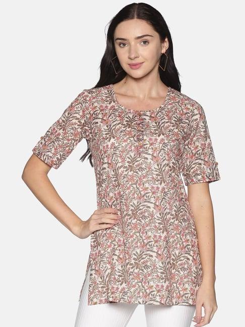 saffron threads beige cotton printed tunic