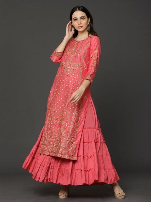 ojas design coral embroidered kurta sharara set with dupatta