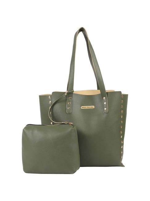 bagsy malone green rivets medium tote handbag with pouch