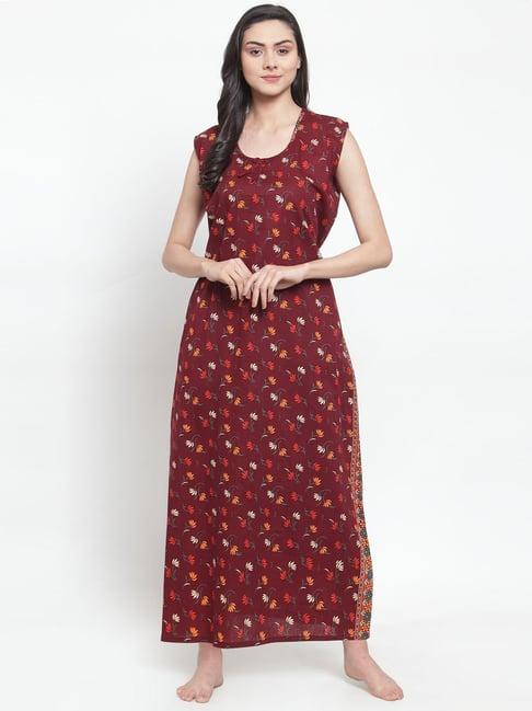 secret wish maroon floral print nighty