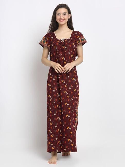 secret wish maroon printed nighty