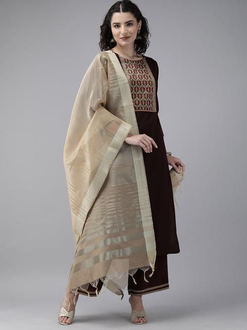 indo era brown kurta with palazzo & dupatta