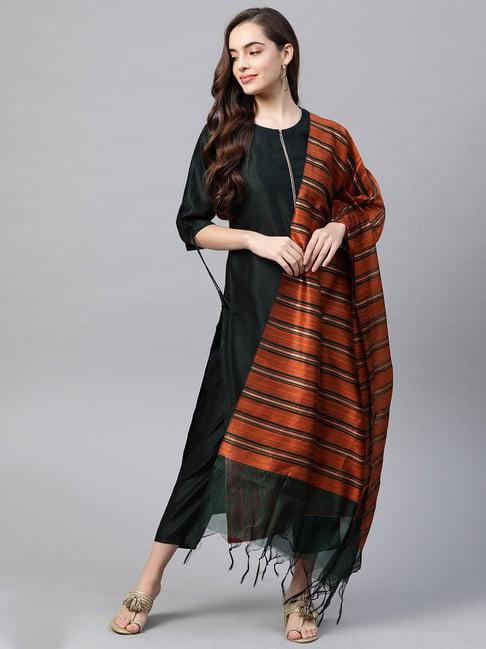 indo era dark green kurta with pant & dupatta