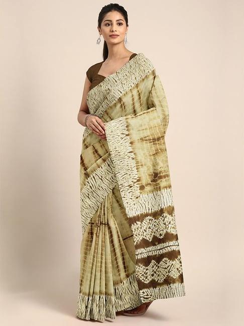 kalakari india beige cotton printed saree with unstitched blouse