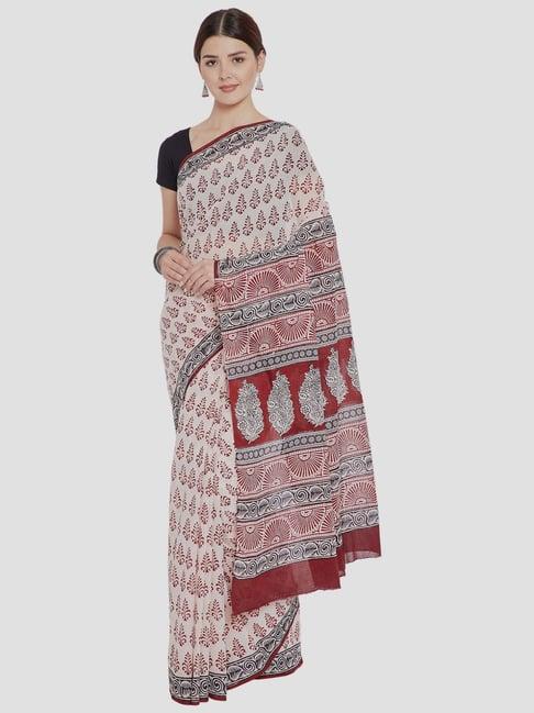 kalakari india beige cotton printed saree with unstitched blouse