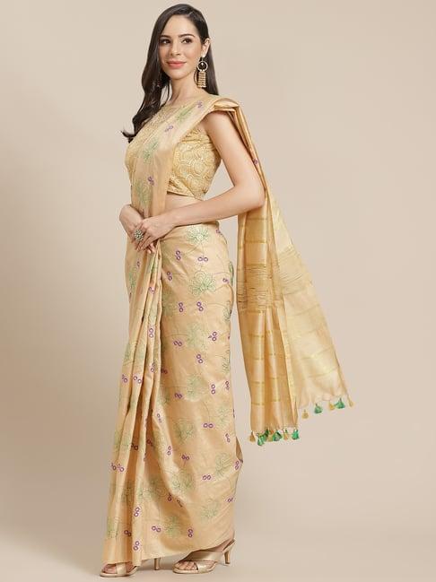 kalakari india beige embroidered saree with unstitched blouse