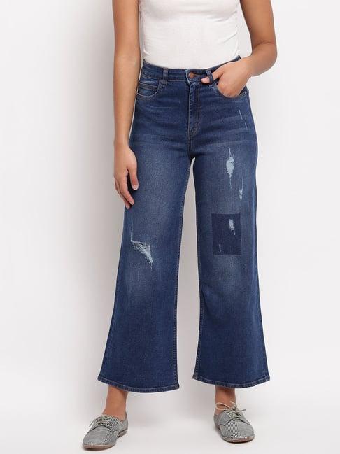 tales & stories blue distressed flared jeans