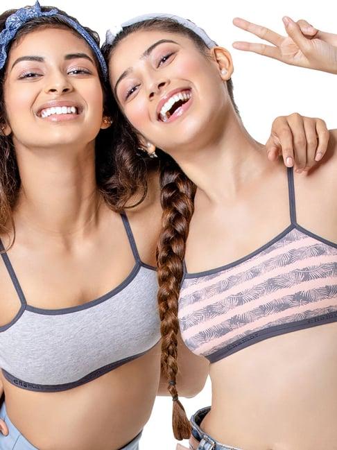 enamor grey & peach non wired non padded half coverage bra (pack of 2)