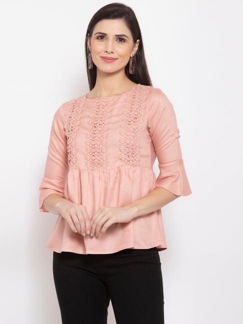 style quotient women solid nude viscose rayon empire smart casual top