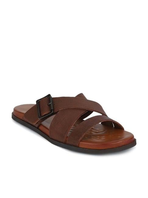 louis philippe men's brown cross strap sandals