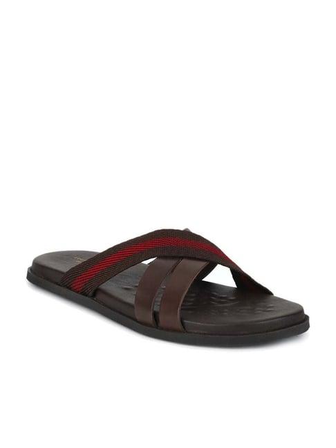 louis philippe men's brown cross strap sandals