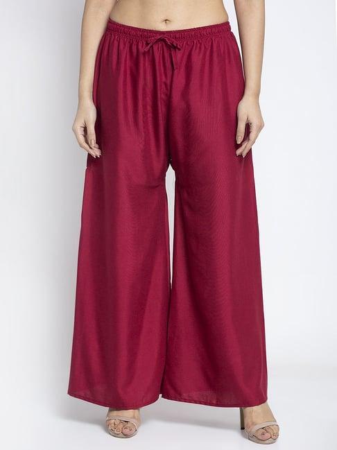 gracit maroon flared fit rayon palazzos