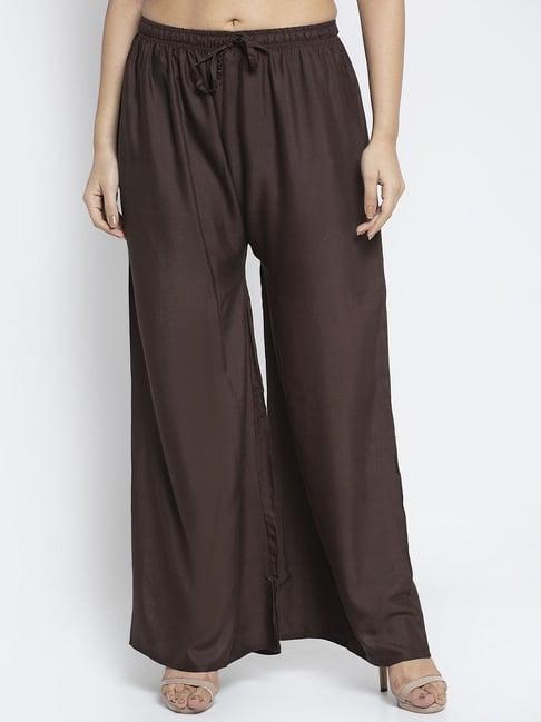 gracit dark brown flared fit rayon palazzos