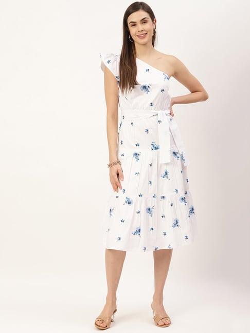 elle white printed one-shoulder dress