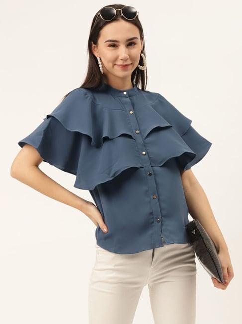 sheczzar blue regular fit shirt style top