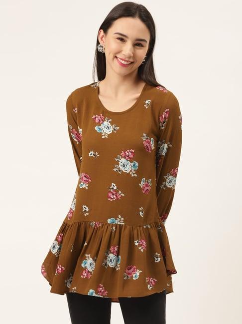 sheczzar brown floral print top