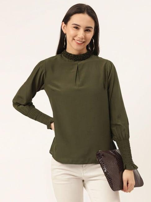 sheczzar olive green regular fit top