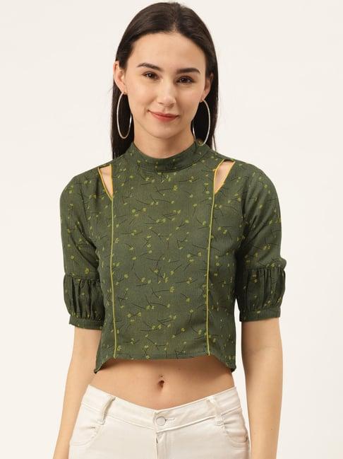 sheczzar green floral print crop top