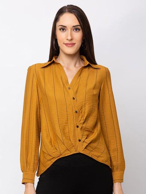 sheczzar mustard striped shirt style top