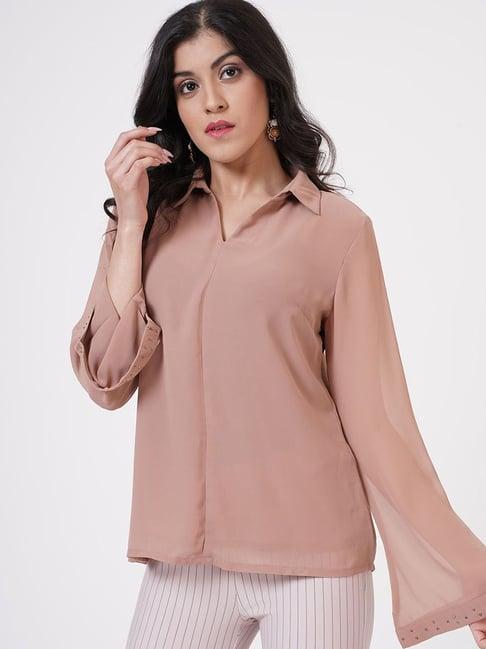 sheczzar peach regular fit shirt style top