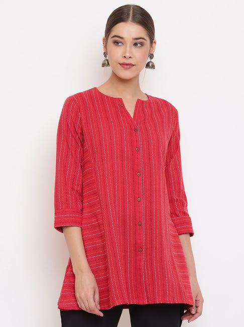 janasya red striped top