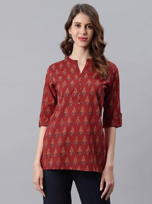 janasya red printed tunic