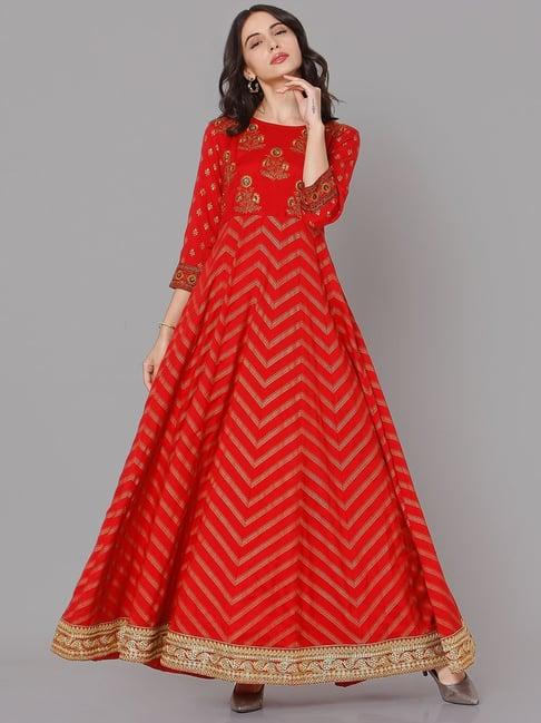 ojas design red embellished flared kurta