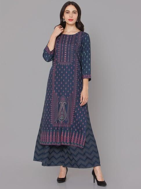 ojas design blue embroidered kurta palazzo set