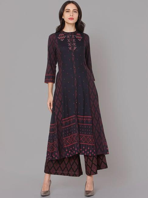 ojas design black embroidered kurta palazzo set