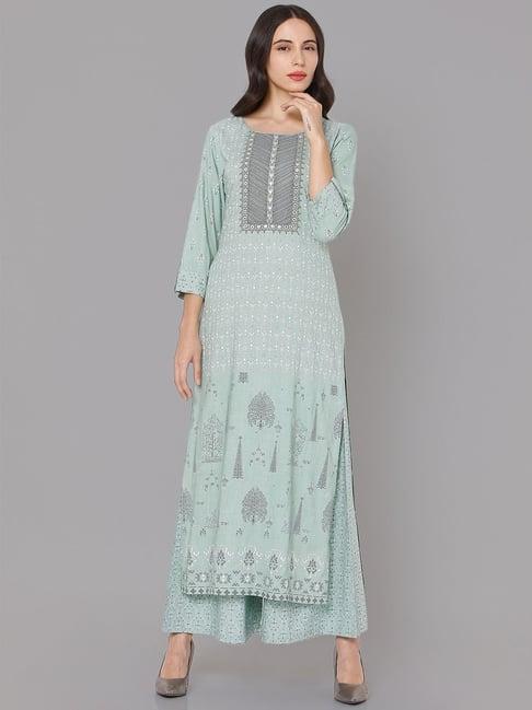 ojas design green embellished kurta palazzo set