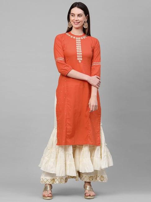 fashor orange zari straight kurta