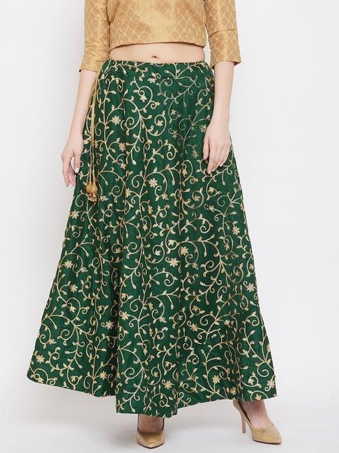 clora creation green embroidered skirt