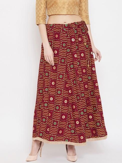 clora creation maroon printed skirt