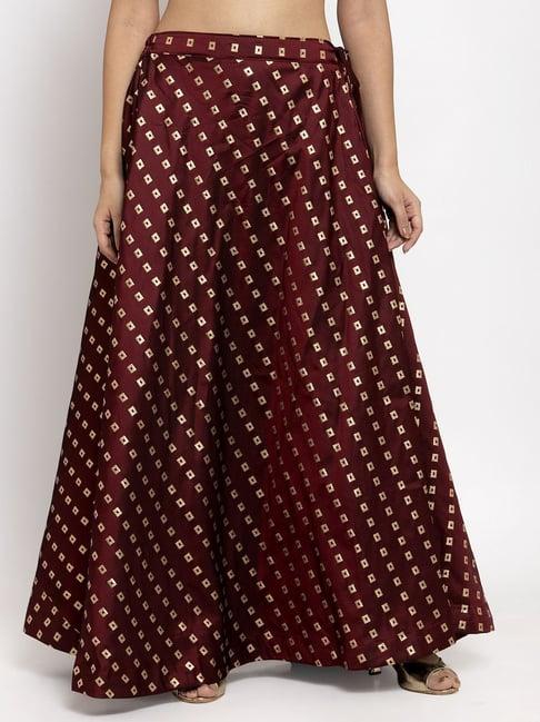 clora creation wine printed skirt