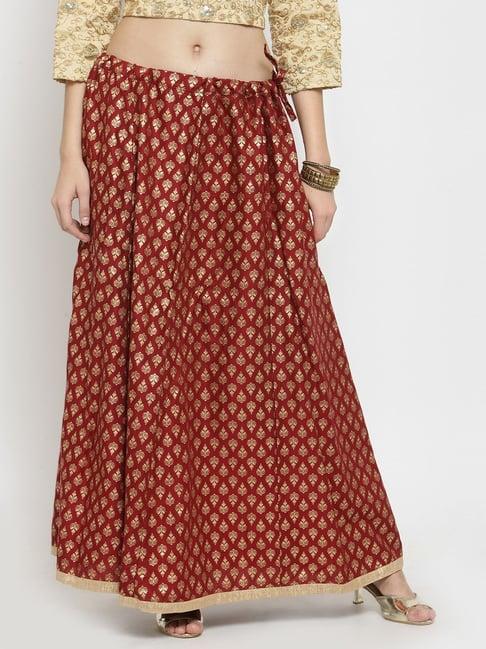 clora creation maroon printed skirt