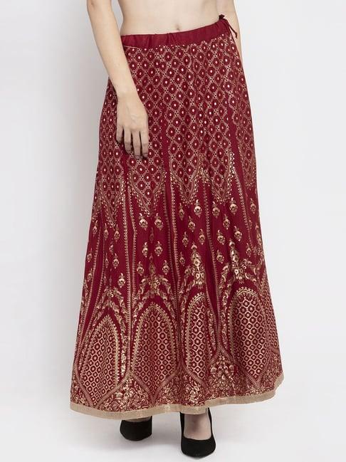 clora creation maroon printed skirt