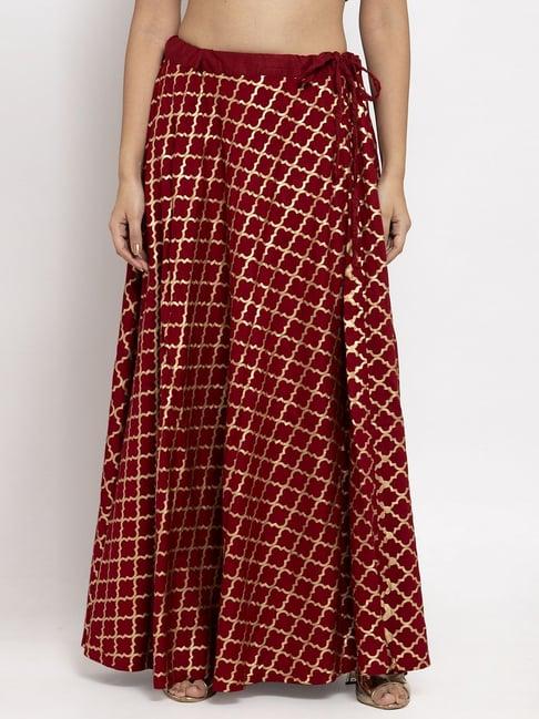 clora creation maroon printed skirt