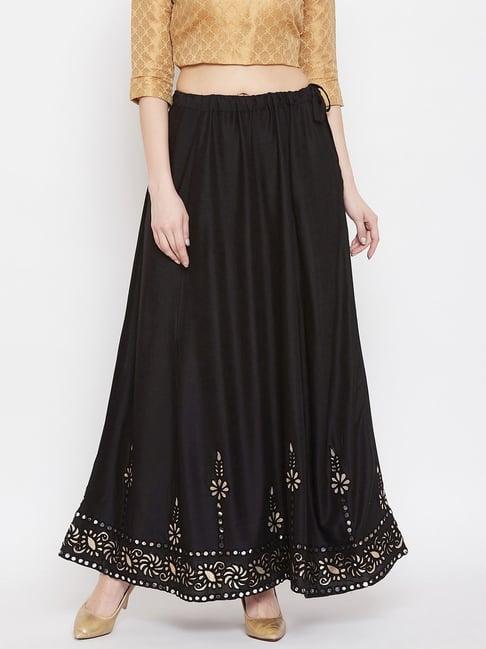 clora creation black embroidered skirt