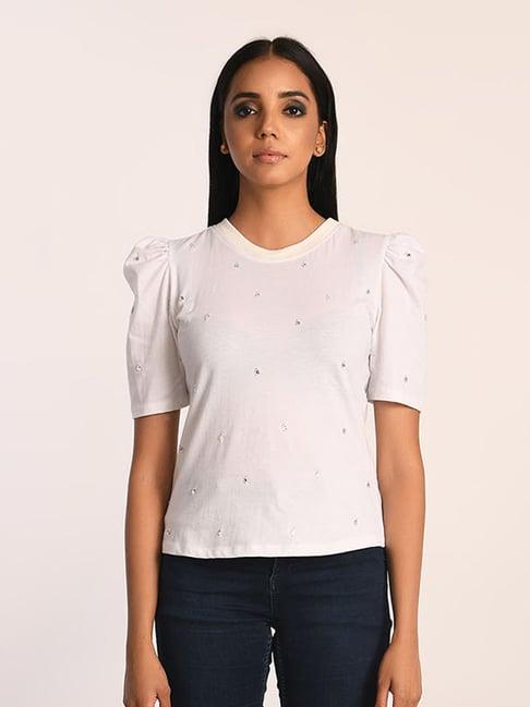 attic salt white embellished top