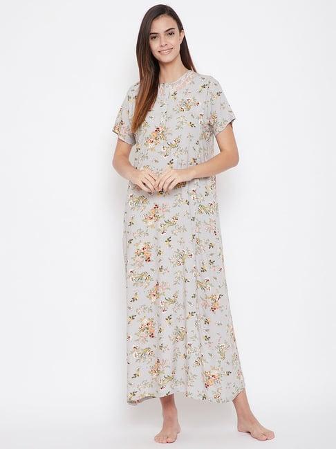 the kaftan company grey floral print night gown