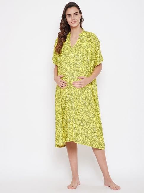 the kaftan company yellow & green printed maternity night dress