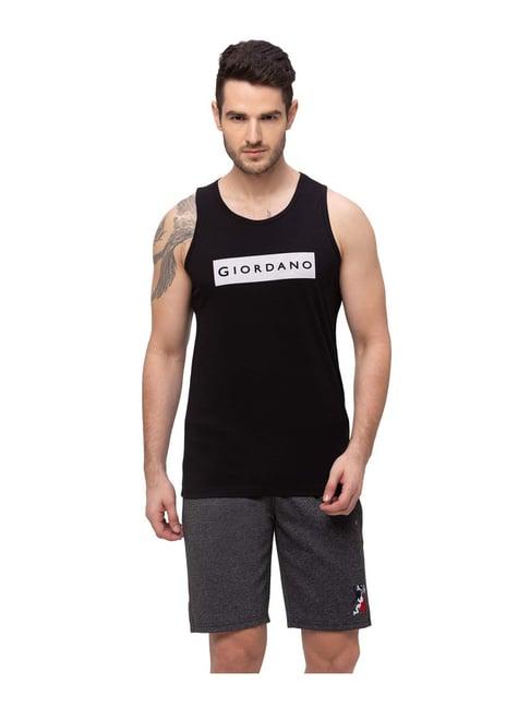 giordano black cotton comfort fit logo printed t-shirt