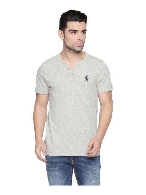 giordano grey cotton comfort fit t-shirt