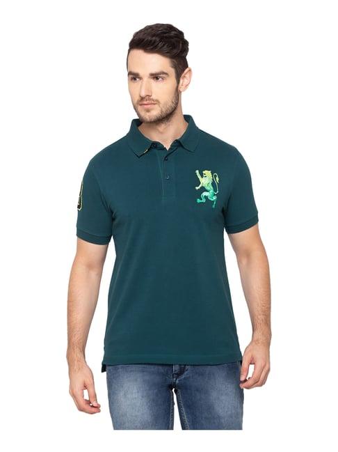 giordano green cotton comfort fit embroidered polo t-shirt