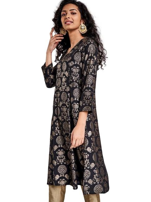 global desi black floral print kurta