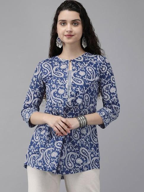 rain and rainbow blue printed straight kurti