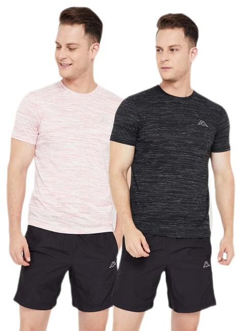 kappa black & pink regular fit self pattern sports t-shirt (pack of 2)