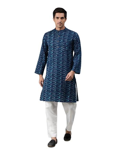 janasya blue cotton regular fit printed kurta